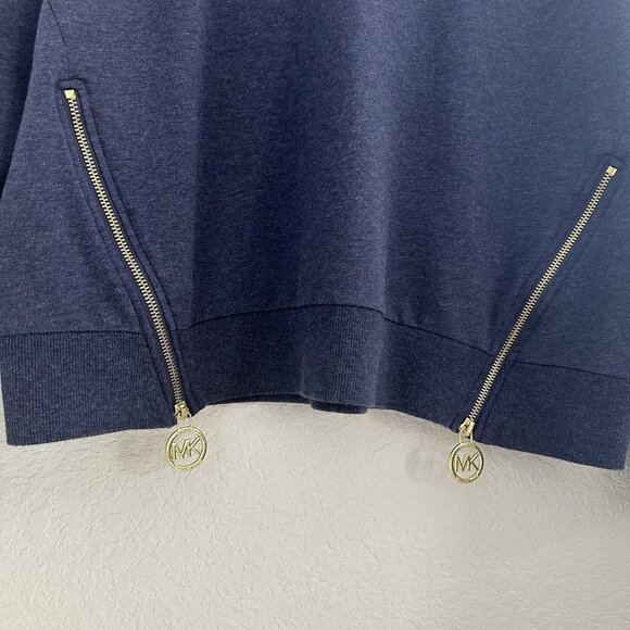 MICHAEL Michael Kors Crew Neck Pullover Sweatshirt Women's L Blue Gold Zip Soft - Picture 2 of 9